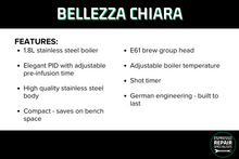 Load image into Gallery viewer, Infographic about Bellezza Chiara Espresso Coffee Machine - Espresso Repair Specialists NZ